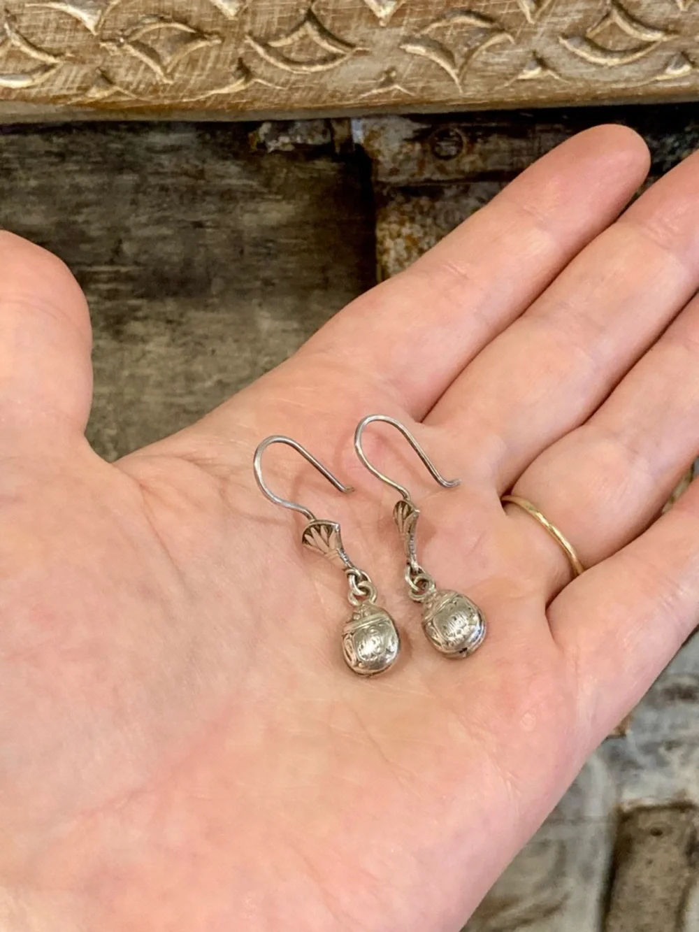 Vintage Egyptian Revival .800 Silver Scarab & Lotus Earrings — Cairo Hallmarked